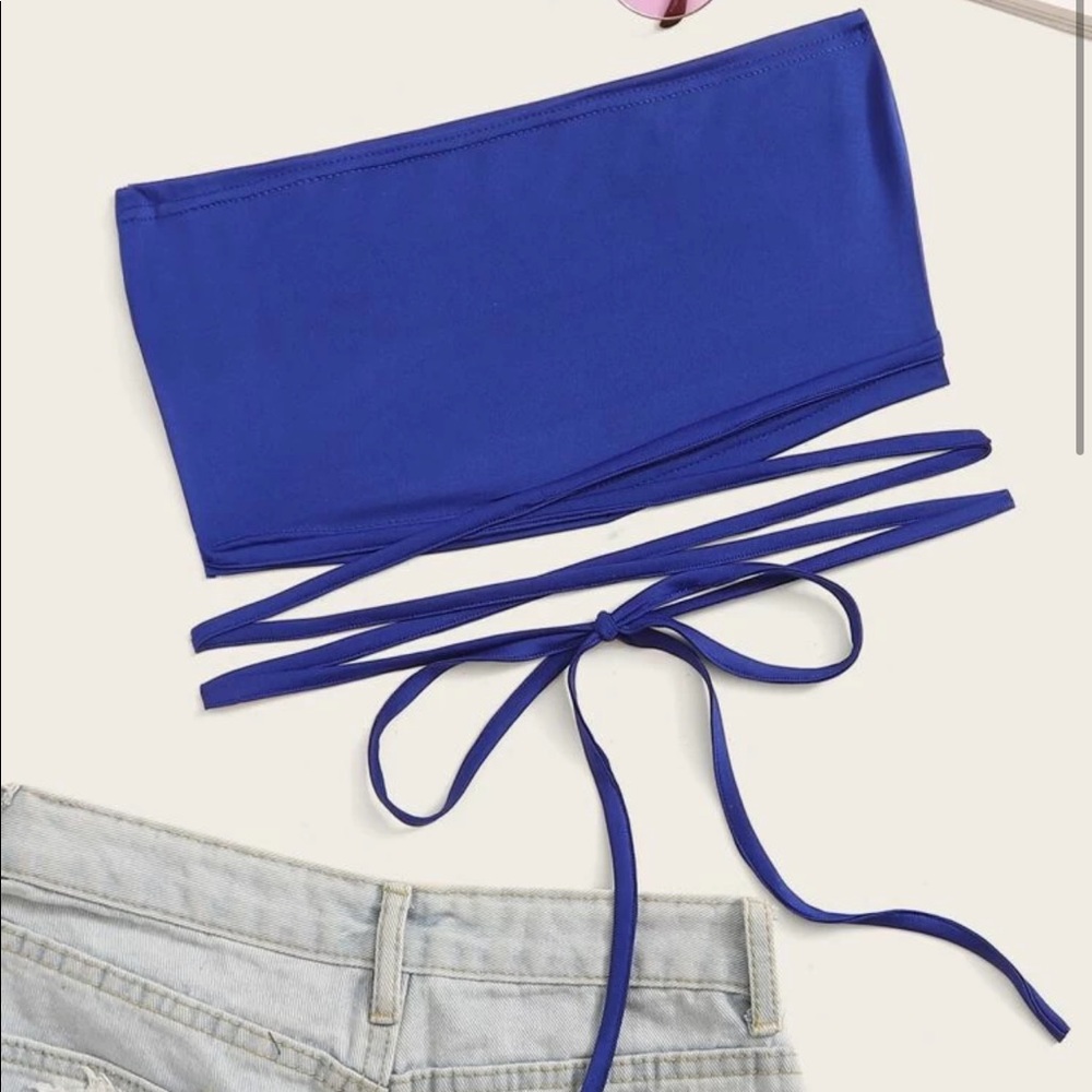 Blue tie crop top